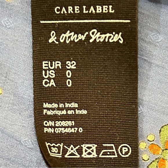 & Other Stories Blue orange floral Midi wrap cotton Dress flutter sleeve size 0 - Picture 15 of 16